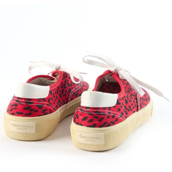 Saint Laurent Shoes - Saint Laurent Paris Red/Black Leopard Print Canvas Skate Low Top Sneakers